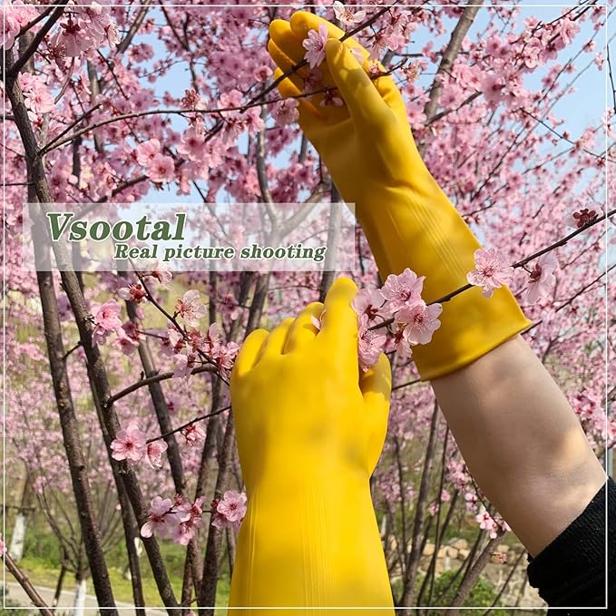 8 Pairs Reusable Household Cleaning Gloves, Rubber Kitchen Dishwashing Gloves,Extra Thickness, Long Sleeves, for Washing Dishes, Pet Care(Small, Yellow)