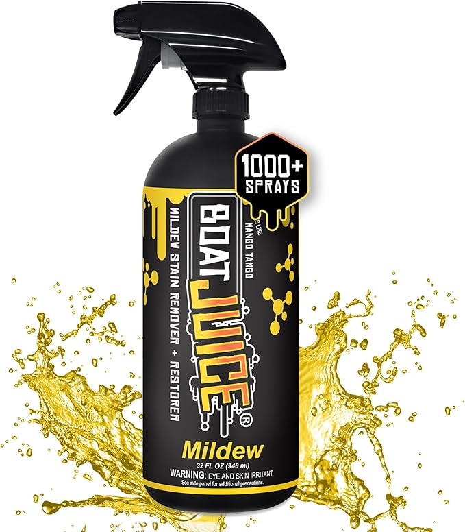 Boat Juice Mildew Stain Remover & Restorer Boat Cleaner | Marine-Grade Boat Mold & Mildew Remover for Vinyl Seats, Upholstery, Cushions & Interior | Fast-Acting, Mango Tango Scent | Made in USA (32oz)
