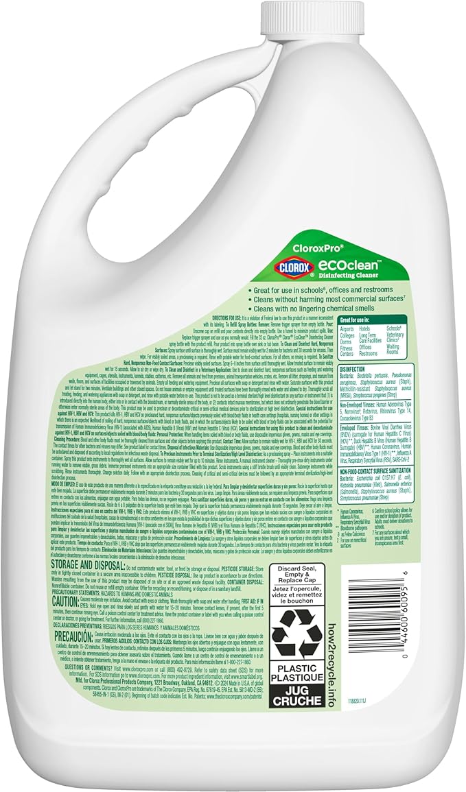 Clorox CloroxPro EcoClean Disinfecting Cleaner Refill, 128 Fluid Ounces