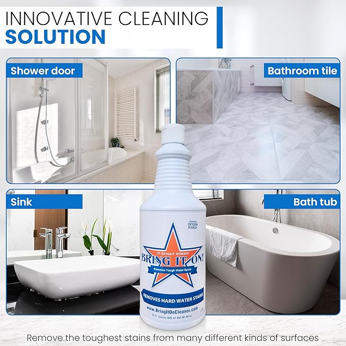 Bring It On Cleaner Hard Water Stain Remover - Shower Door, Windows, Fiberglass, Tubs, Chrome Tile & Grout Cleaner 4 Ounce (3 Pack)