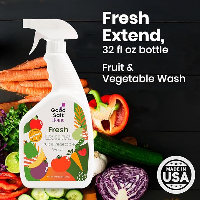 Good Salt Home Fresh Extend Fruit and Vegetable Wash, Natural Produce Cleaner, Made in the USA, 32 Ounce Bottle