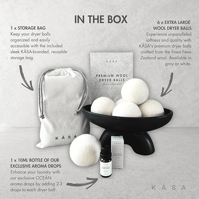 Premium Wool Dryer Balls, Set of 6 XL 100% New Zealand Wool, Natural Fabric Softener, Reusable, Anti Static, Reduces Drying Time, Wrinkles, Pet Hair, Lint