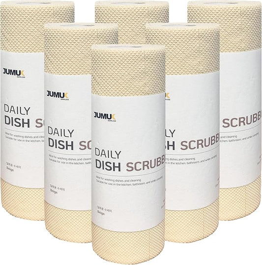 Daily Dish Scrubber Sheet Non-Scratch Household Disposable Cleaning Sponges | Recyclable, Eco-Friendly & Perfect for Kitchen, Home Cleaning and Outdoor Use (6, Beige)