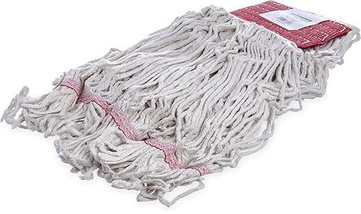 SPARTA 369552B00 Cotton Mop Head, Loop-Ended, 5 Inch Color-Coded Red Headhand for Organized Cleaning, Large - 43 Inches Long, White with Red Band