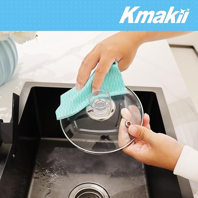 KMAKII Reusable Heavy Duty Cleaning Cloths – Multi-Purpose Dish Towels & Wipes for Kitchen & Home, Super Absorbent, 12 x 12 in (30 x 30 cm), Green, 50 Pack