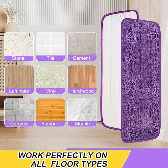 3 Pack 16.5 inch Reusable Mop Pads Microfiber Spray Mop Replacement Heads for Wet/Dry Mops Compatible with Bona Floor Care System (Multicolor )