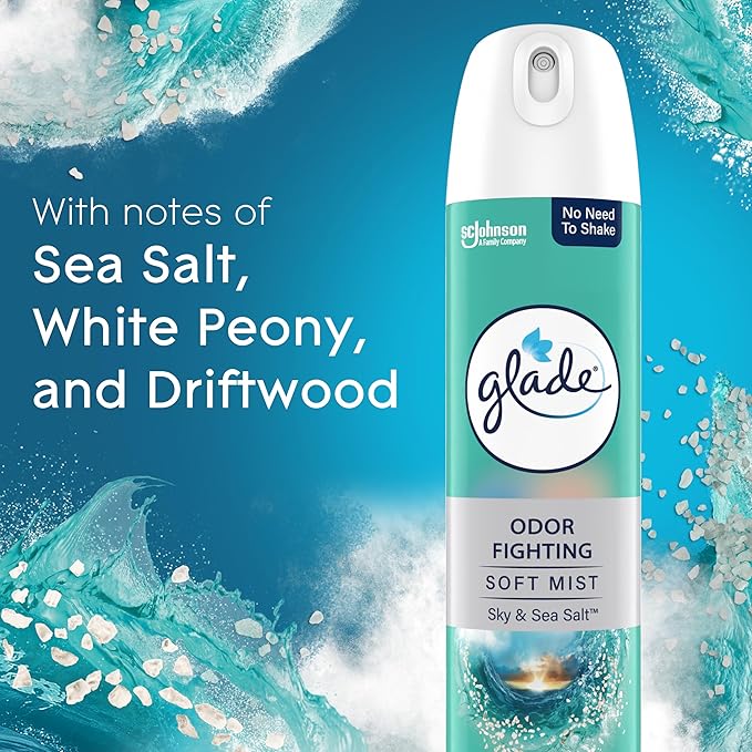 Glade Air Freshener Room Spray, Sky & Sea Salt Scent, Odor Fighting to Deliver Long Lasting Freshness, 8 Oz, 6 Count