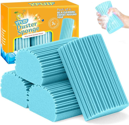4 Pack Damp Clean Duster Sponge, Magic Sponge Eraser for Household Cleaning, Reusable Dusters Cleaning Supplies for Housekeeping, Dish, Blinds, Glass, Baseboards,Window Track Grooves and Faucets