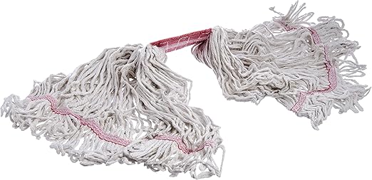 SPARTA 369552B00 Cotton Mop Head, Loop-Ended, 5 Inch Color-Coded Red Headhand for Organized Cleaning, Large - 43 Inches Long, White with Red Band