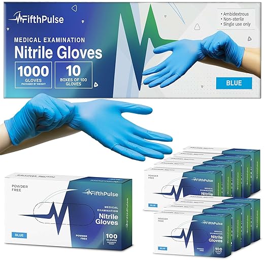 Medical Exam Blue Nitrile Gloves X Large 1000 Count - 3 Mil Powder and Latex Free Disposable Gloves - Case of 10 Boxes of 100