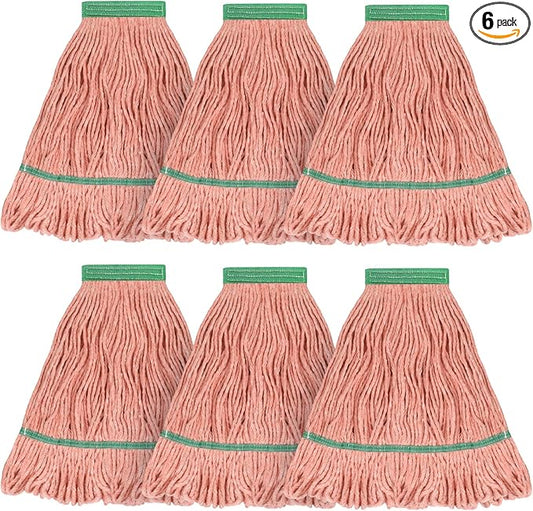 Matthew Cleaning Heavy Duty Mop Head Commercial Replacement for General and Floor Cleaning , Wet Industrial Blue Cotton Looped End String Head Refill (Pack of 6) Orange