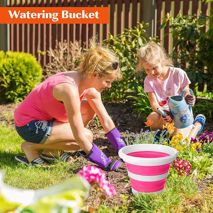 Pickmesh 4 Pcs Autumn Camping Collapsible Bucket, Small Cleaning Bucket with Handle 2.6 Gallon (10l) for Household Outdoor Car Washing Portable Camping Beach Sand Tub(Blue, Pink, Orange, Gray)