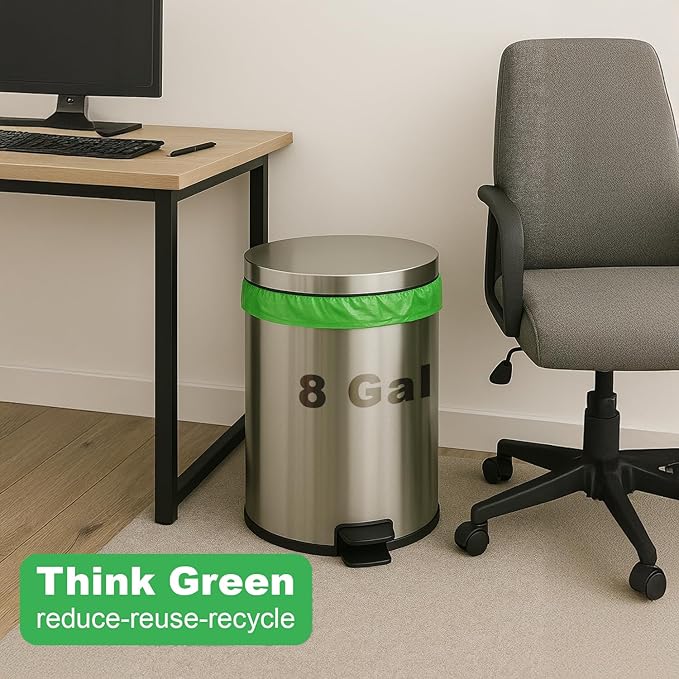 Trash Bags Compostable – 8 gallon 50 Pack, Handle-Tie, 0.67 Mil, Eco-Friendly, Tear-Resistant, Odor-Free, Durable for Small Kitchen & Office Use Durable & Convenient