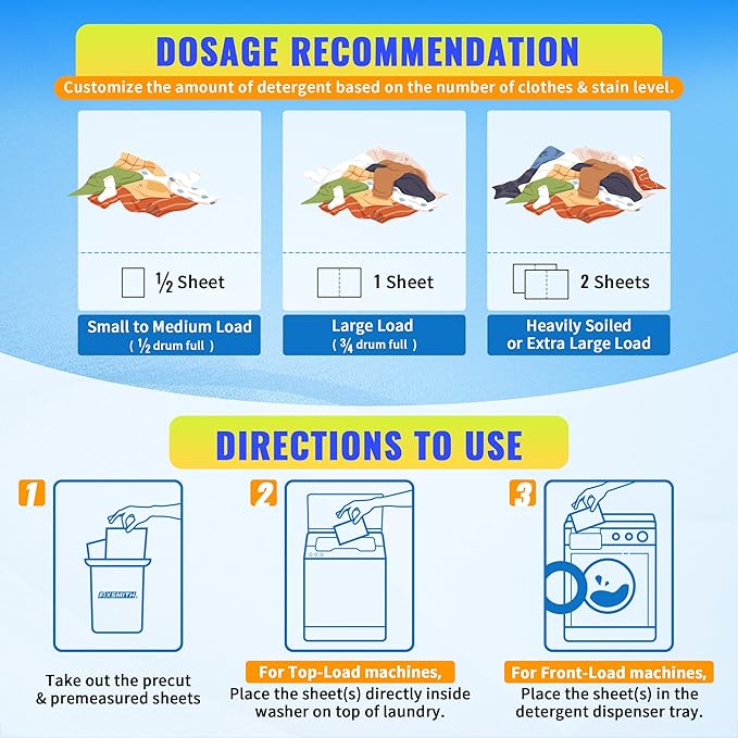 FIXSMITH Laundry Detergent Sheets - 200 Loads (100 Sheets) Fresh Linen Scent - Hypoallergenic,Eco Friendly Laundry Detergent Strips Ultra-Concentrated Travel Detergent Sheets.Plastic-Free,Liquidless