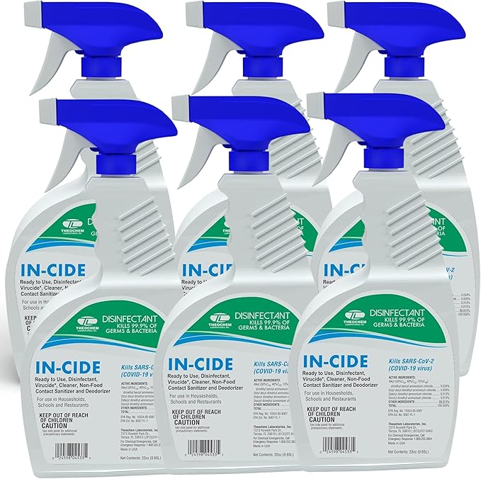 In-Cide Disinfectant Spray, EPA Registered Hospital-Grade Multi-Surface Cleaner, Sanitizer & Deodorizer, Kills 99.9% of Viruses & Bacteria, Lavender Scent, 24 oz Bottle (6 Pack)