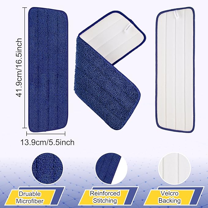 3 Pack 16.5 inch Reusable Mop Pads Microfiber Spray Mop Replacement Heads for Wet/Dry Mops Compatible with Bona Floor Care System (Darkblue )