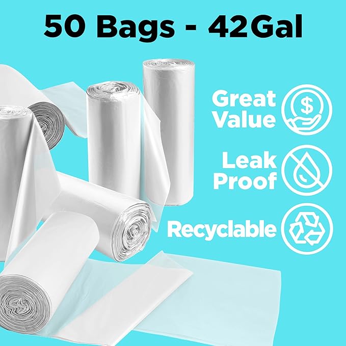ToughBag 40-42 Gallon Trash Bags, 2.5 Mil Contractor Bags, Heavy Duty Large Trash Can Liners, Recycling Trash Bags, 33 x 48" (50 COUNT/CLEAR) - Made in USA