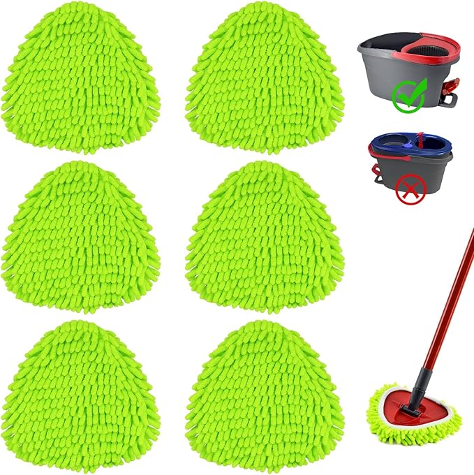 6 Pack Mop Head Replacement Compatiable with Ocedar EasyWring Mop,Mop Heads Refill for Easywring Spin Mop 1 Tank System - Microfiber Chenille, Easy to Replace,Deep Floor Cleaning and Machine Washable