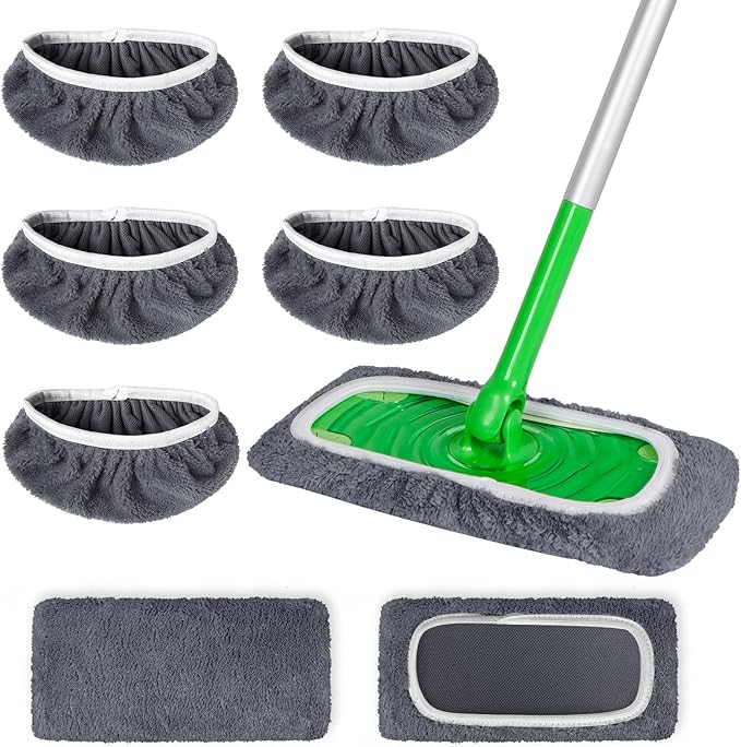 5 Pack Reusable Microfiber Mop Pads Compatible with Swiffer Sweeper Mop, Wet and Dry Flat mop Cover, Washable Mop Pads for Surface/Hardwood Floor Cleaning (Mop is Not Included)
