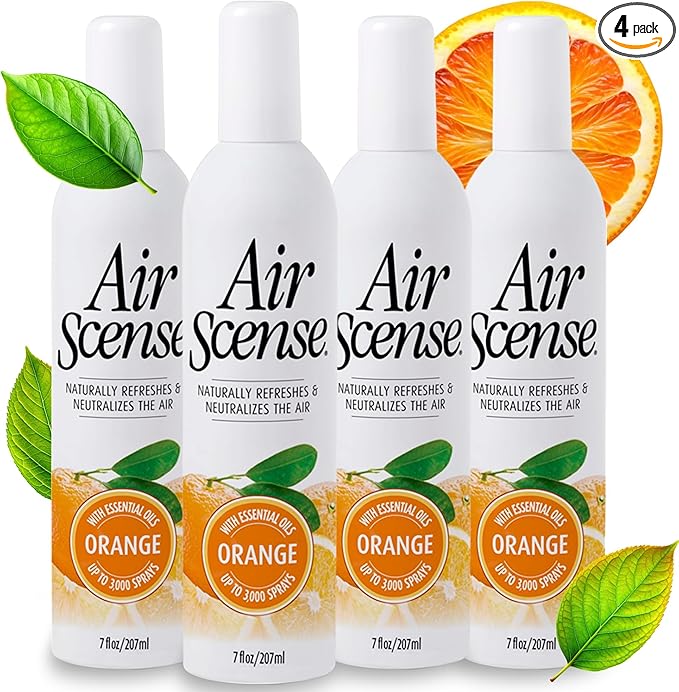 Air Scense Air Freshener Deodorizer Room Spray for Bathroom & Home, Essential Oils, Natural Orange - 7 fl oz (4-Pack)