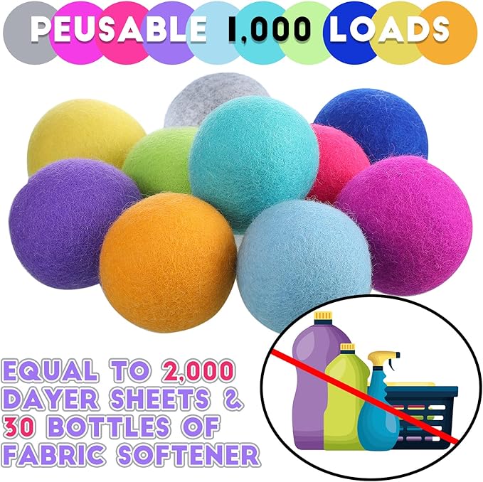 10 Pack Wool Dryer Balls XL 3 Inch Reusable Laundry Natural No Lint Fabric Softener Replaces Dryer Sheets Wool Balls for Reduce Wrinkles Save Drying Time