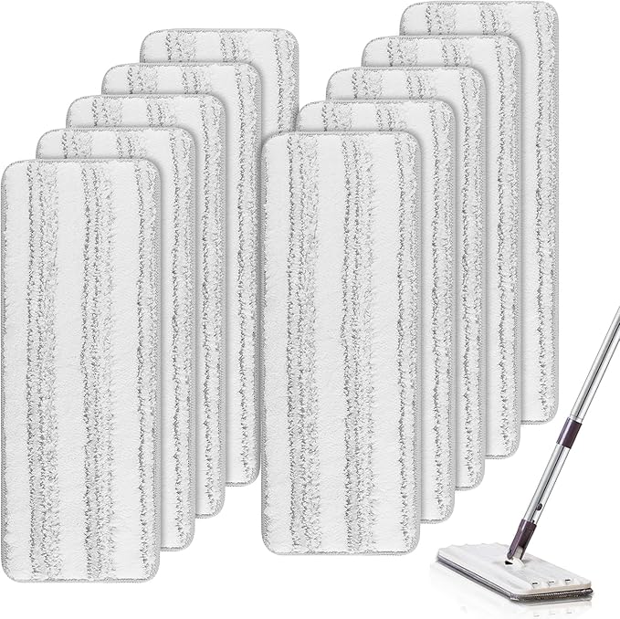 Microfiber Cleaning Pads for Flat Mop Bucket Set : 10 Packs 13" X 4.9" Washable Pads for Floor Cleaning Compatible with Tethys & Most 13 Inch Flat Mop Bucket System