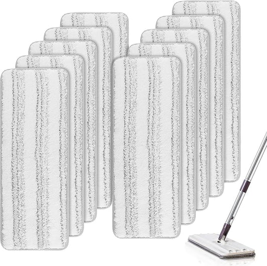 Microfiber Cleaning Pads for Flat Mop Bucket Set : 10 Packs 13" X 4.9" Washable Pads for Floor Cleaning Compatible with Tethys & Most 13 Inch Flat Mop Bucket System