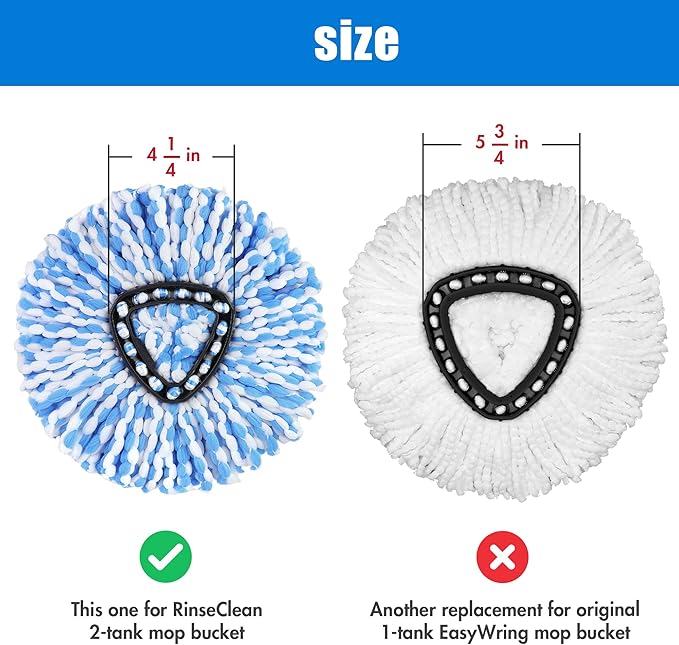 3 Pack Mop Replacement Heads for O-Ceda RinseClean Spin Mop, Microfiber Spin Mop Refills, Easy Cleaning Mop Head Replacement Refill