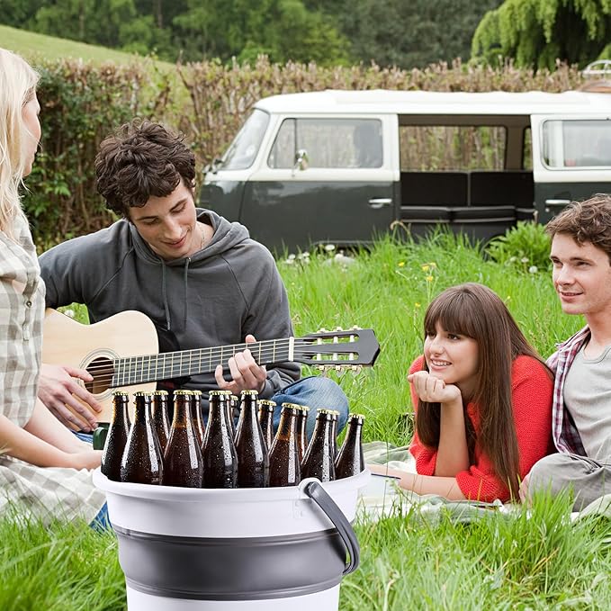 5L/1.3 Gal Small Collapsible Bucket with Handle - Portable Silicone Mop Bucket for Cleaning, Camping, Car Washing - Space-Saving for Outdoor, Fishing, Household – Pair of Silicone Gloves for Free