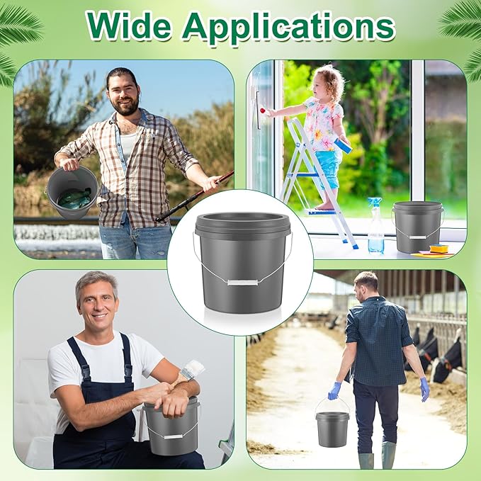 Tioncy 10 Pcs 2 Gallon Plastic Bucket with Lid Heavy Duty 2 Gallon Bucket Pail with Lid Handle for Storage Container Home Household Cleaning (Grey)