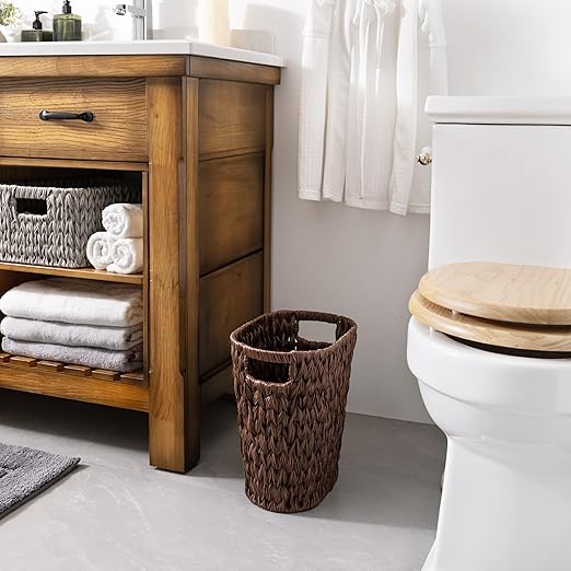 GRANNY SAYS Wicker Waste Basket, Waterproof Bathroom Trash Can, Bedroom Can, Durable Wastebasket with Handles, 19 Liters/5 Gallons