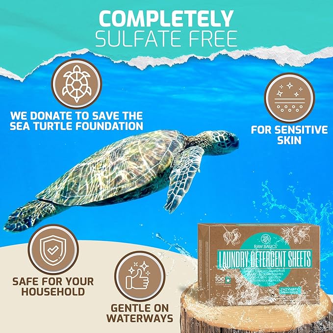 Laundry Detergent Sheets - Ocean Breeze Scent - Zero Waste, Plastic Free Natural Soap - Travel Size Essentials for Washing Clothes, 100 Loads