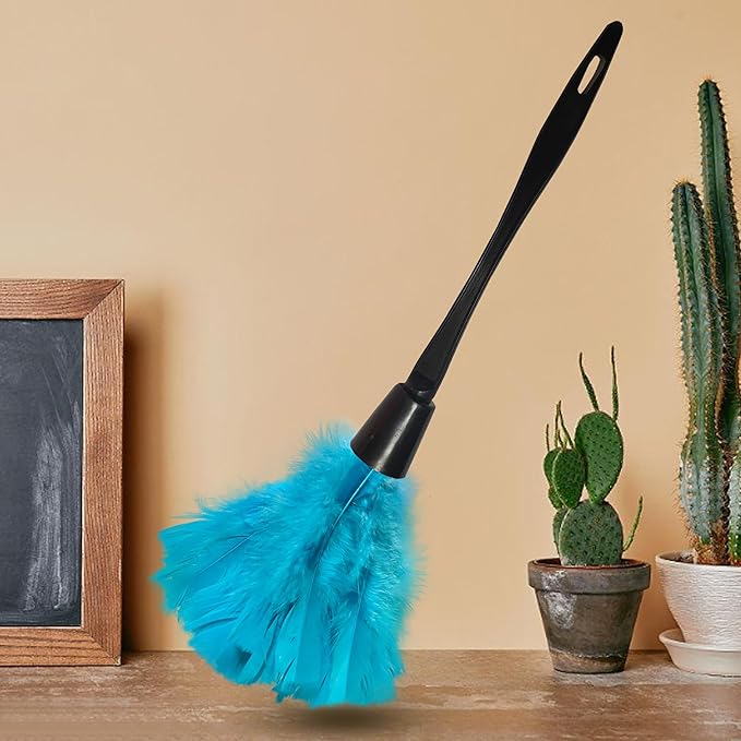 14 Inch Turkey Feather Duster – Lightweight Cleaning Brush for Home, Office, Furniture, Blinds, and Electronics（Blue）