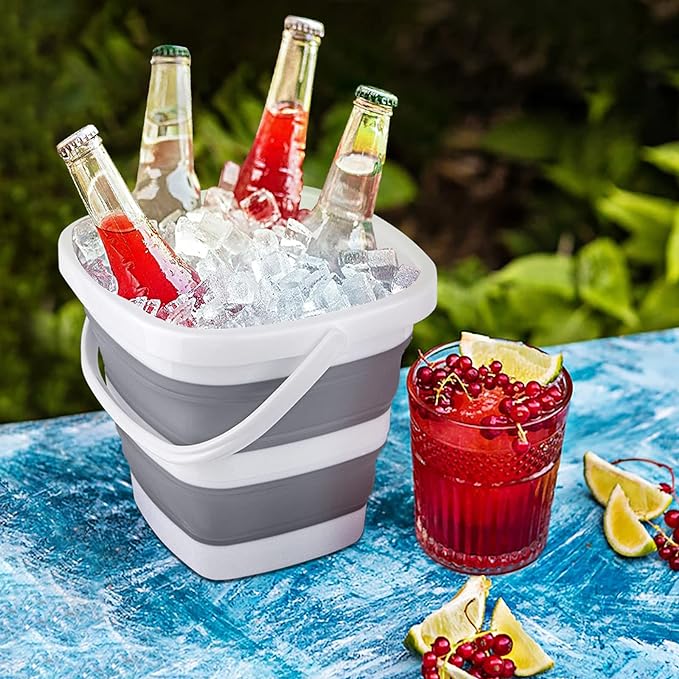 Collapsible Bucket, 5L 1.3Gallon Small Cleaning Mop Buckets for Household Outdoor Car Washing Tub Plastic Foldable Portable Camping Beach Sand Water Pot Pail Space Saving Square
