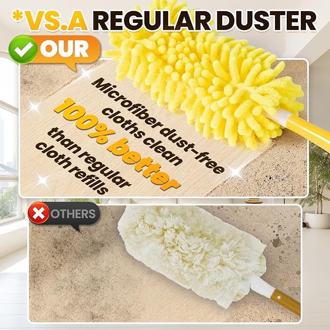 Duster Refills for Swiffer - Reusable Duster Refill Compatible with Duster Refill, 360° Dusters Refills 6 Pack + 1 Handle