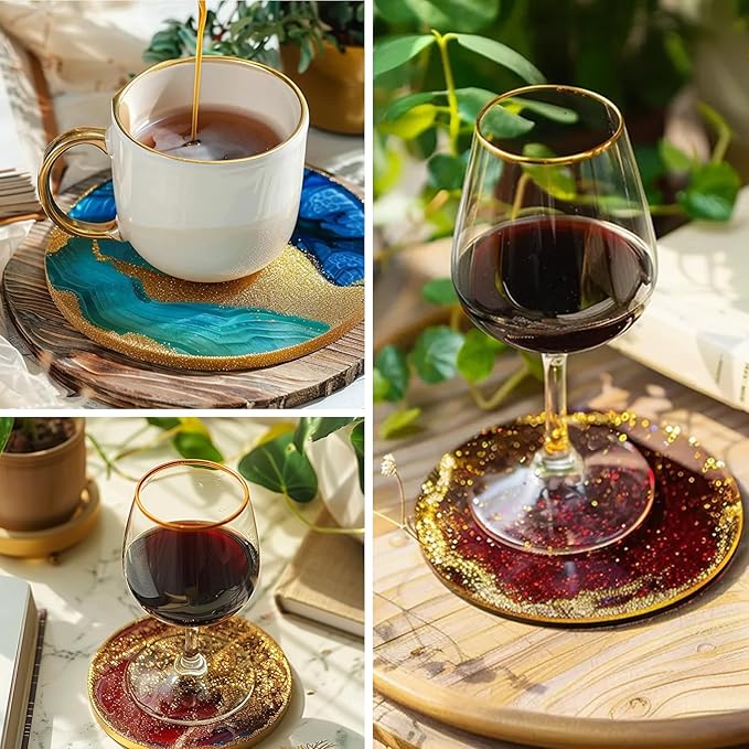 18 Pcs Coaster Resin Molds Silicone, Coaster Molds with Round Square Octagon Shape Holder Molds for Epoxy Resin, DIY Art Craft Cup Mats