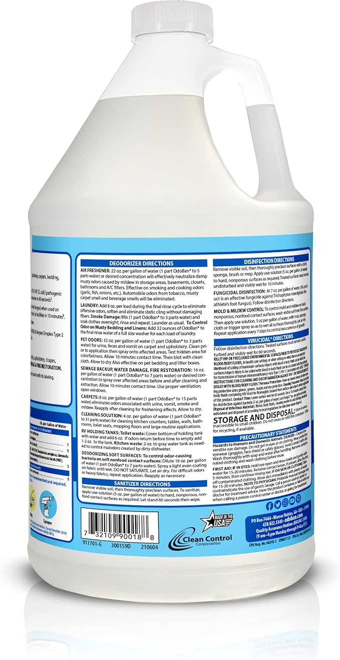 OdoBan Ready-to-Use Disinfectant and Harsh Aroma Eliminator, Set of 2, 14.6 Ounce 360-Degree Continuous Spray Fabric/Air Freshener and 1 Gallon Multi-Purpose Cleaning Concentrate, Fresh Linen Scent