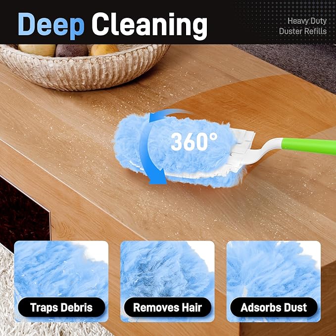 30 Pack Heavy Duty Duster Refills Compatible with Swiffer Dusters,Disposable Dusters Kit for Cleaning Dusting Furniture Blind Ceiling Fan,30 Pack 360 Feather Dusters,1 Handle,1 Upgrade Telescopic Hand