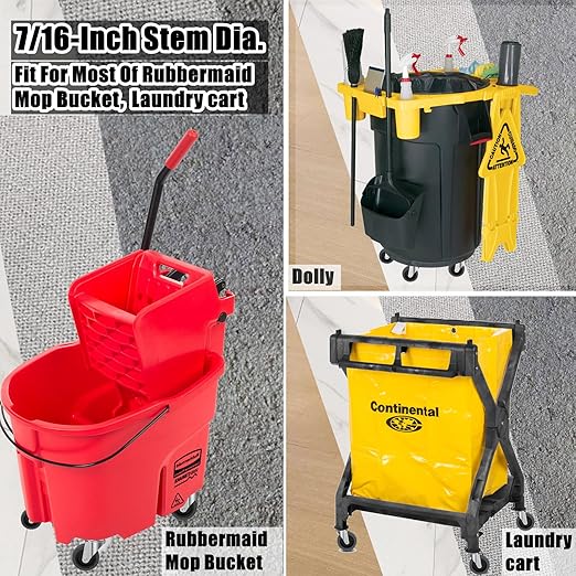 3-Inch Swivel Stem Caster for Rubbermaid Mop Bucket Utility Cart, 7/16-Inch Stem Diameter Rubber Wheel Set of 4, Heavy Duty TPR Weber Grills Shop Vac Replacement Wheels