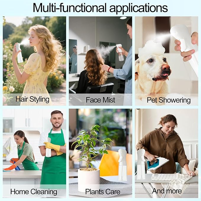 Spray Bottle for Hair Continuous Ultra Fine Mist (200ml) 360° Multi Spray Bottle for Plants, Cleaning, Skin Care Leakproof & Durable White 1 Pack