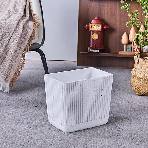 Ribbed White Travertine Striped Small Bathroom Trash Can 2.5 Gallon(9 Liter), Resin Heavy Sturdy Kitchen Garbage Can,Living Room Bedroom Trash Can, Decorative Wastebasket for Home, Garden, Office