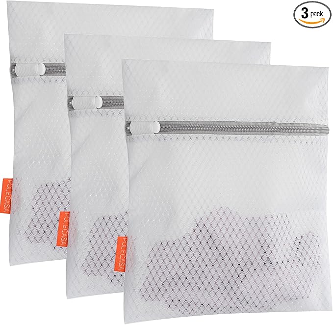 Polecasa 3Pcs 9 x 12 Inches Extra Durable 125g Diamond Mesh Laundry Bags with Sturdy Zipper for Delicates, Protect Clothes in Washing Machine, Laundry Room Essentials for College, Dorm (3 Small)