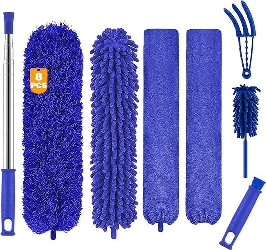 Microfiber Duster, 8PCS Feather Duster with 100 Inch Telescoping Extension Pole, Reusable Bendable Dusters, Washable Lightweight Dusters for Ceilings Fans(2023 UAGRED)