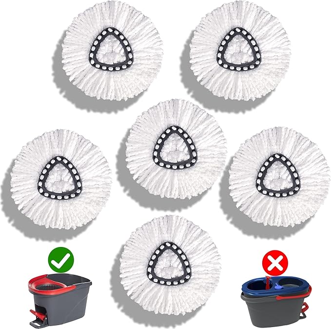 Mop Head Replacement for O-Cedar - Spin Mop Replacement Head - Microfiber Easywring Mop Heads with 1-Tank System, Machine Washable Mop Refill，Durable and Reusable, Easy to Install and Replace[6Pack]