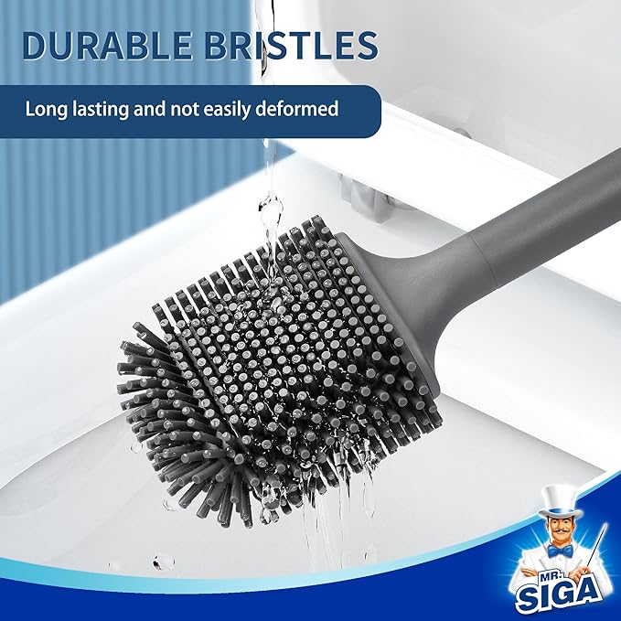 MR.SIGA Wall Mounted Toilet Brush and Holder Set for Bathroom Cleaning, Compact, Gray, 1 Pack