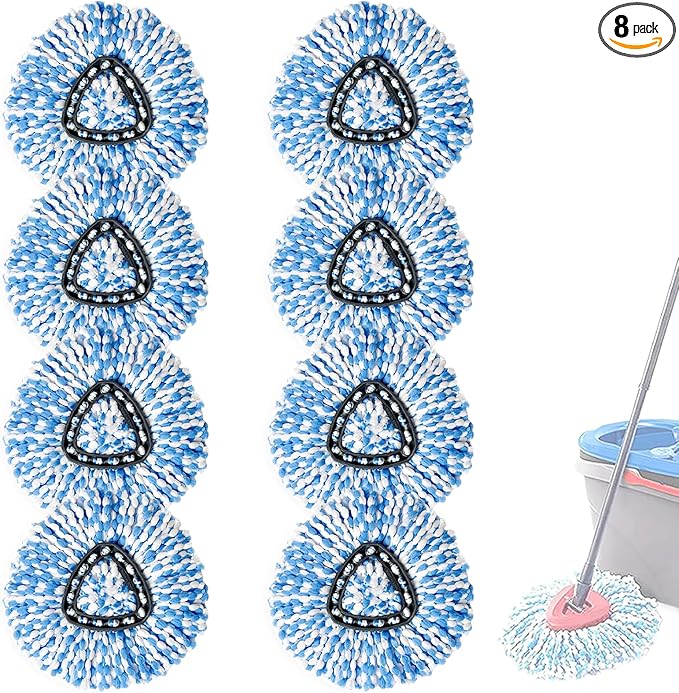 8 Pack Spin Mop Replacement Heads,100% Microfiber Spin Mop Refill Head,360° Spinning Mop Replace Head for Floor Cleaning, Only Fit for RinseClean 2-Tank System