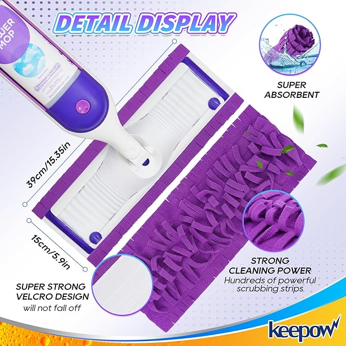 KEEPOW Reusable Mop Pads for Swiffer Power Mop, Pads Refills for Swiffer Power Mop Multi-Surface Mop Kit and Wood Mop Deep Cleaning and Mopping (4 Pack)