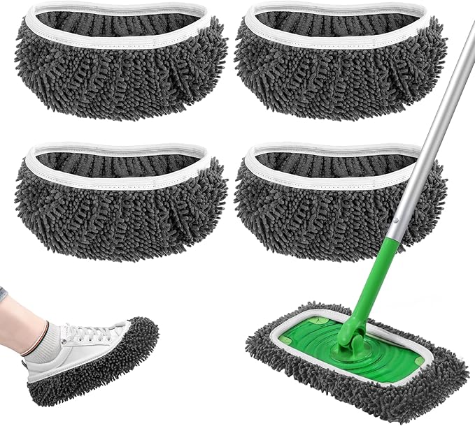 Reusable Wet Pads Refill Compatible with Swiffer Sweeper Mop - Dry Sweeping Cloths & Wet Mopping Cloths for Household Cleaning - Washable Microfiber Mop Pads, 4 Pack (Mop is not Included)