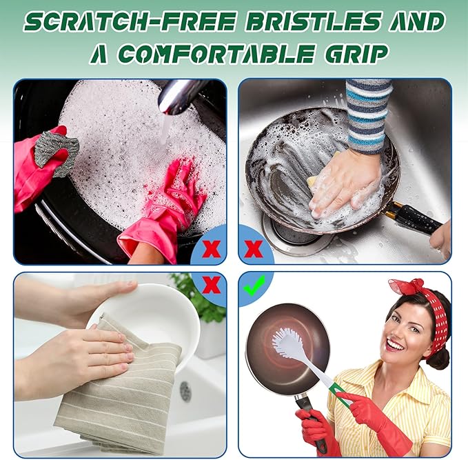 Hsei 20 Pcs Blue and Green Kitchen Scrub Dish Brush Bulk with 11 Inch Anti Slip Handle Cleaning Dish Scrubber with Stiff Bristles Washing Scrub Brushes for Housekeeping for Pots and Pans, Kitchen Sink