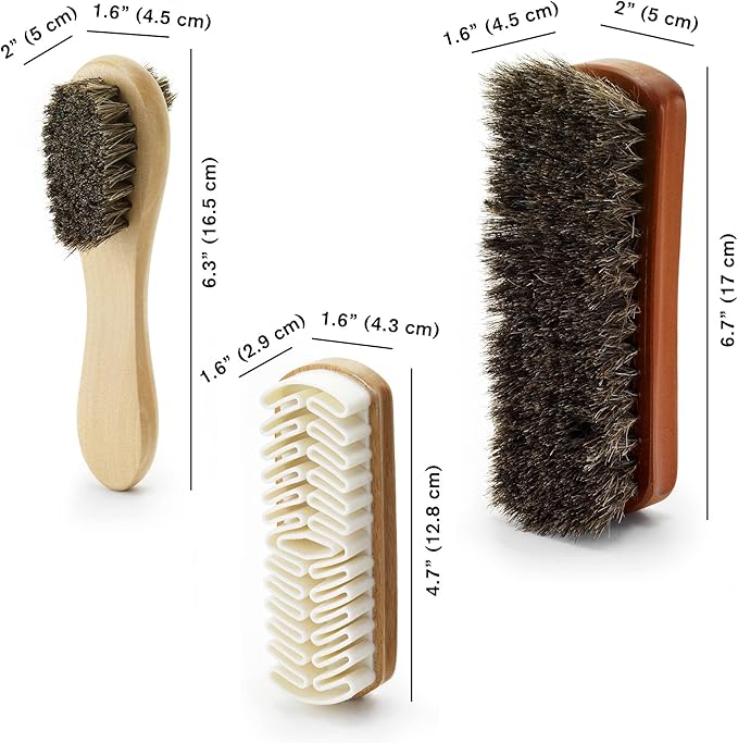 Variety Shoe Brush Kit - Double-Sided Shoe Polish Applicator & Horse Hair Brushes for Polishing - Nubuck & Suede Brush for Shoes, Soft Leather Cleaning with Microfiber Cloth